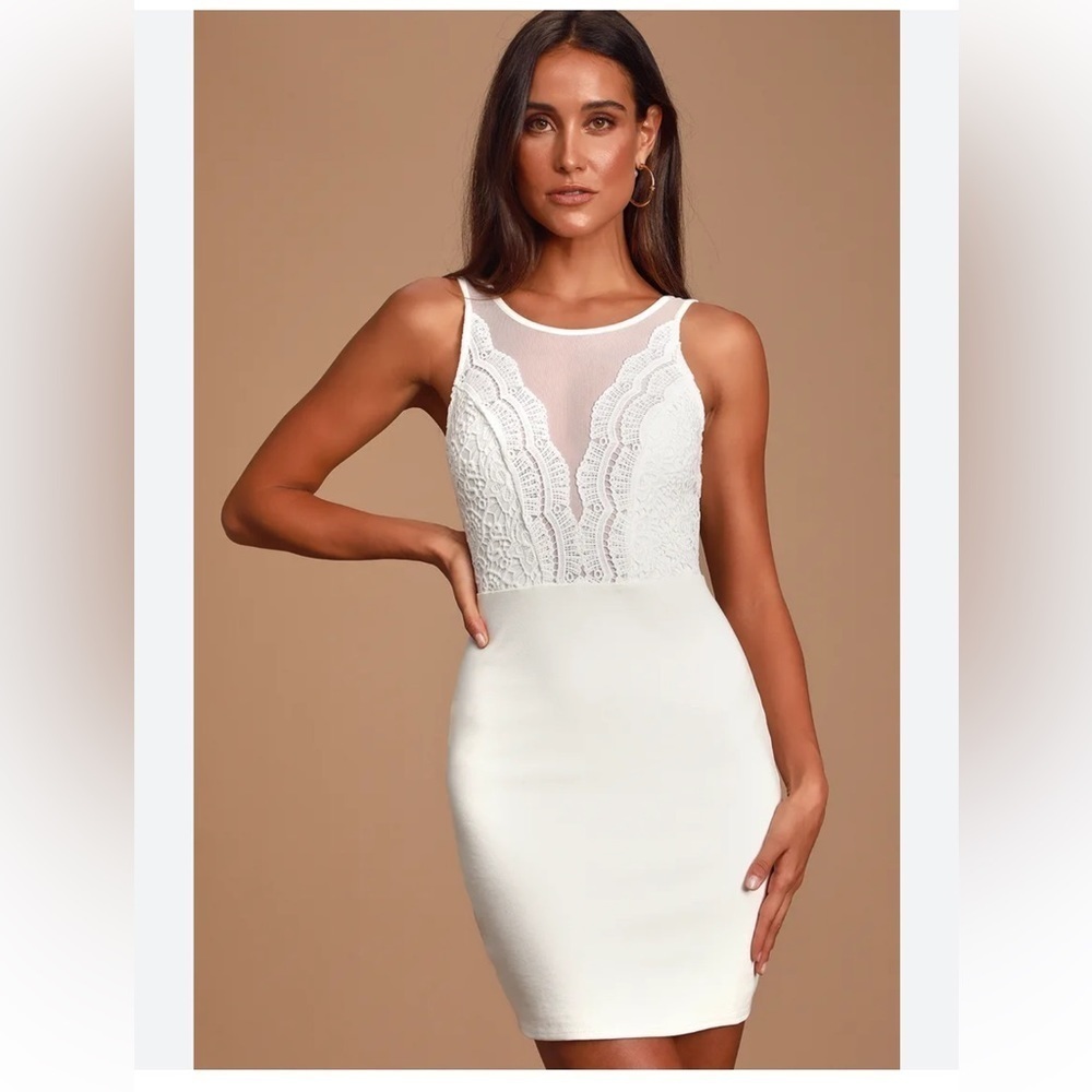 Lulu's White Lace-Trim Mini Dress